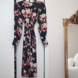 Chelsea & Violet long sleeve faux wrap belted lightweight floral midi dress